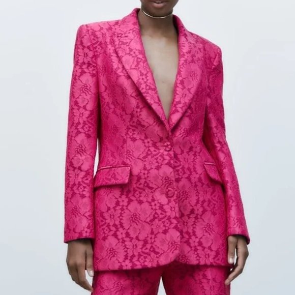 Zara Jackets & Blazers - ZARA PINK TAILORED LACE BLAZER JACKET